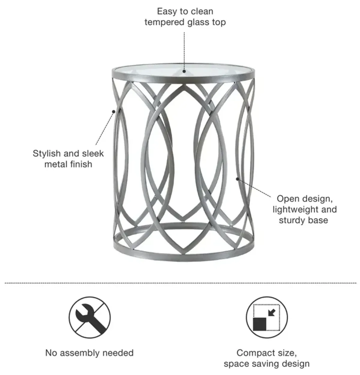 Madison Park Arlo Grey Metal Eyelet Accent Table