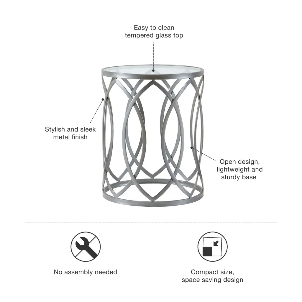 Madison Park Arlo Grey Metal Eyelet Accent Table