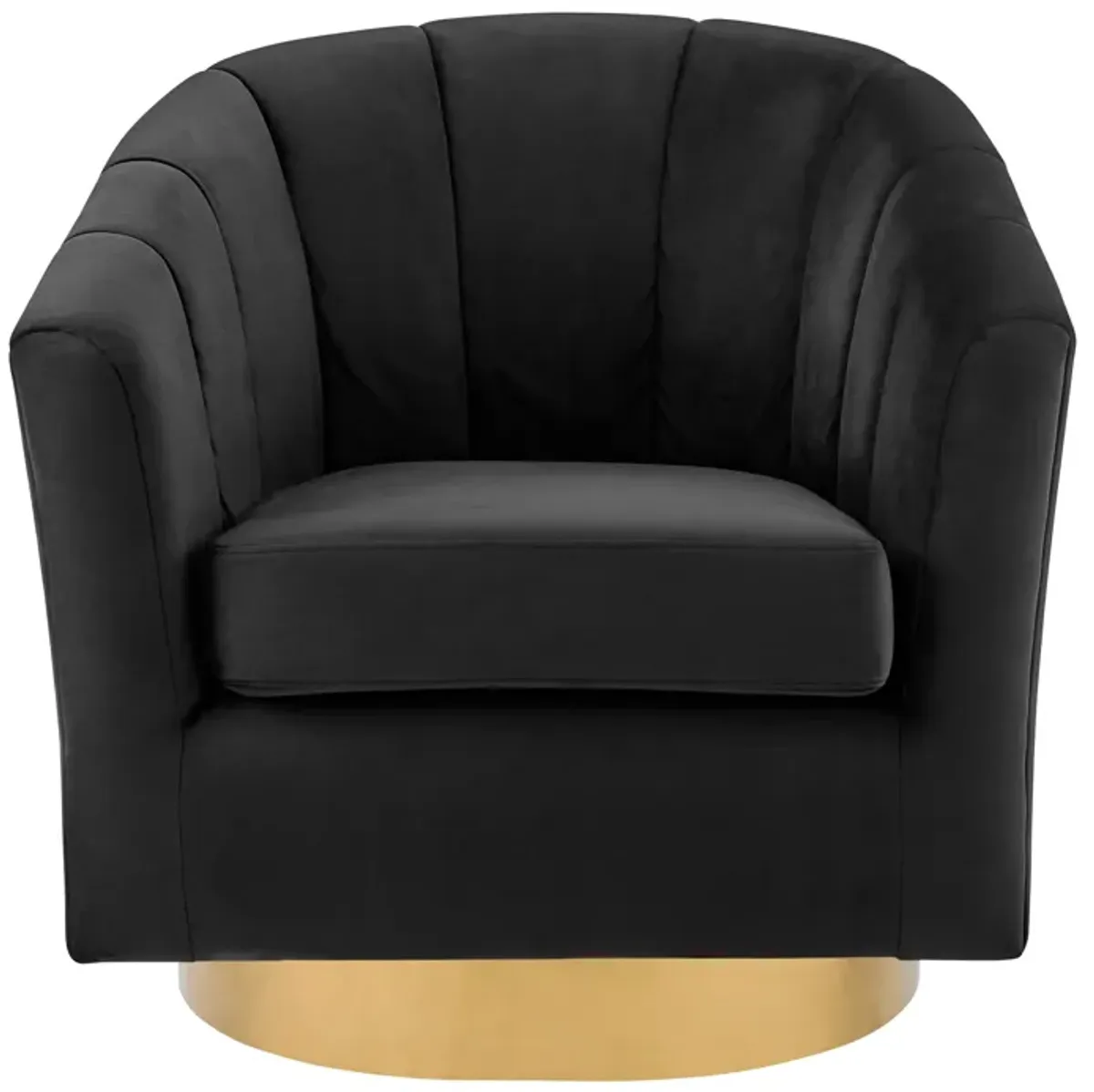 Natasha Velvet Fabric w/ Gold Metal Swivel Accent Arm Chair, Alamo Black 