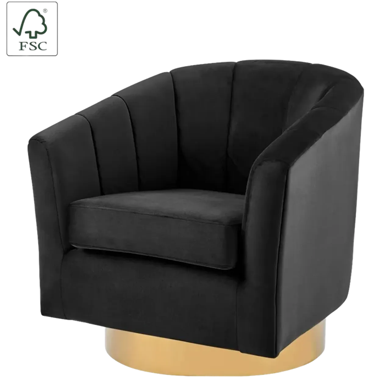 Natasha Velvet Fabric w/ Gold Metal Swivel Accent Arm Chair, Alamo Black 