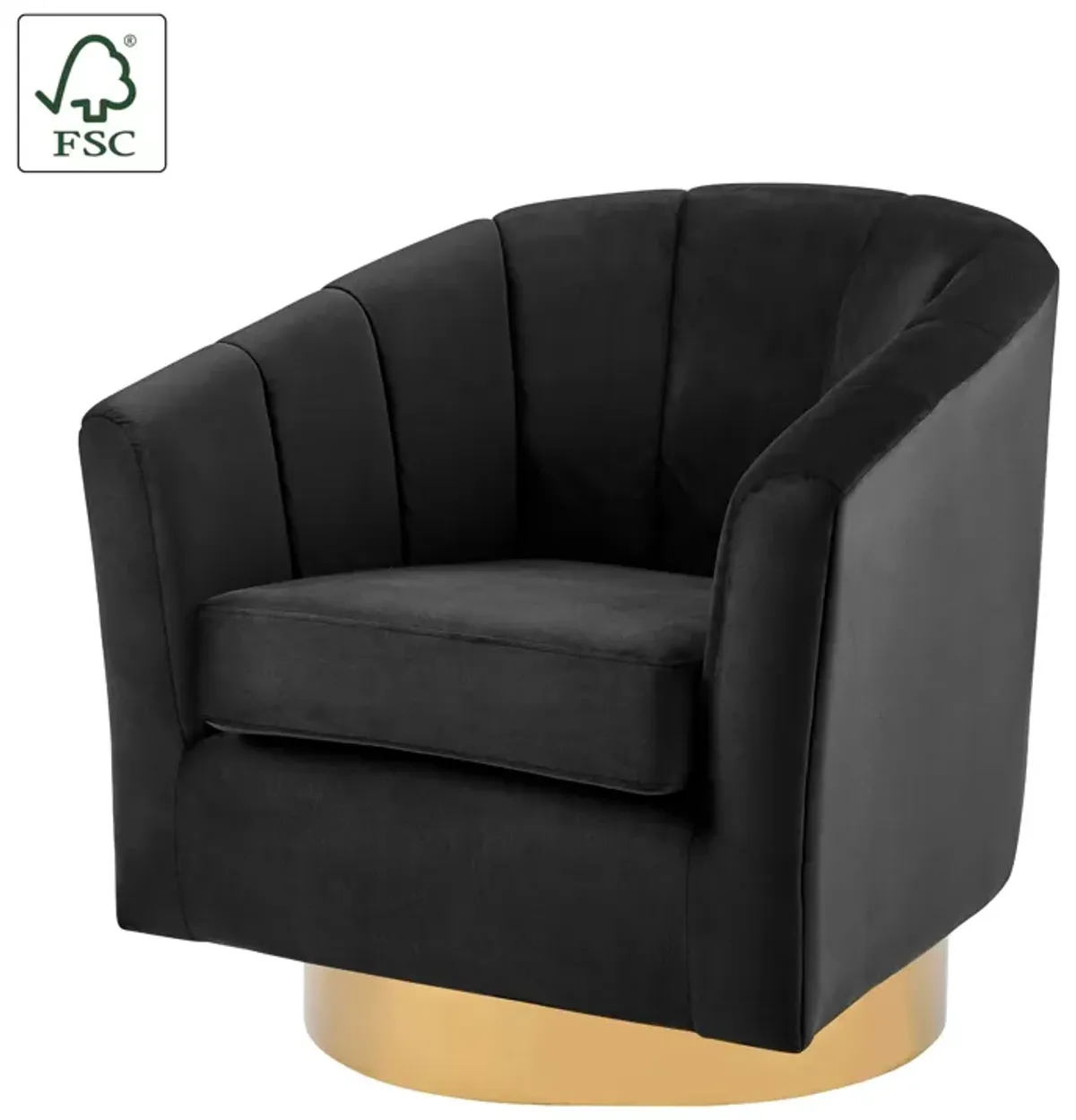 Natasha Velvet Fabric w/ Gold Metal Swivel Accent Arm Chair, Alamo Black 