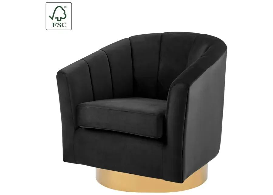 Natasha Velvet Fabric w/ Gold Metal Swivel Accent Arm Chair, Alamo Black 