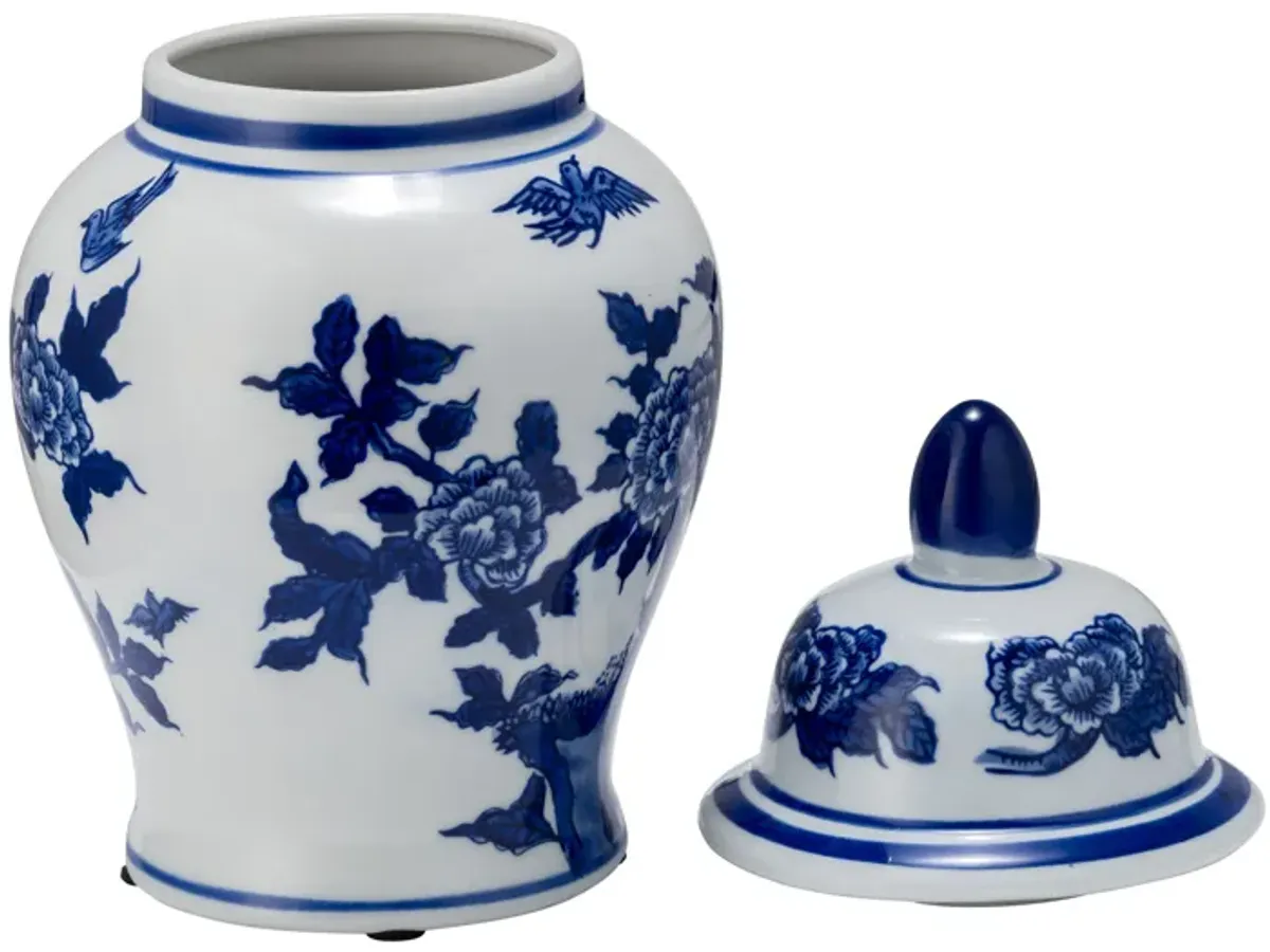 Cer, 10"h Temple Jar, Blue/white