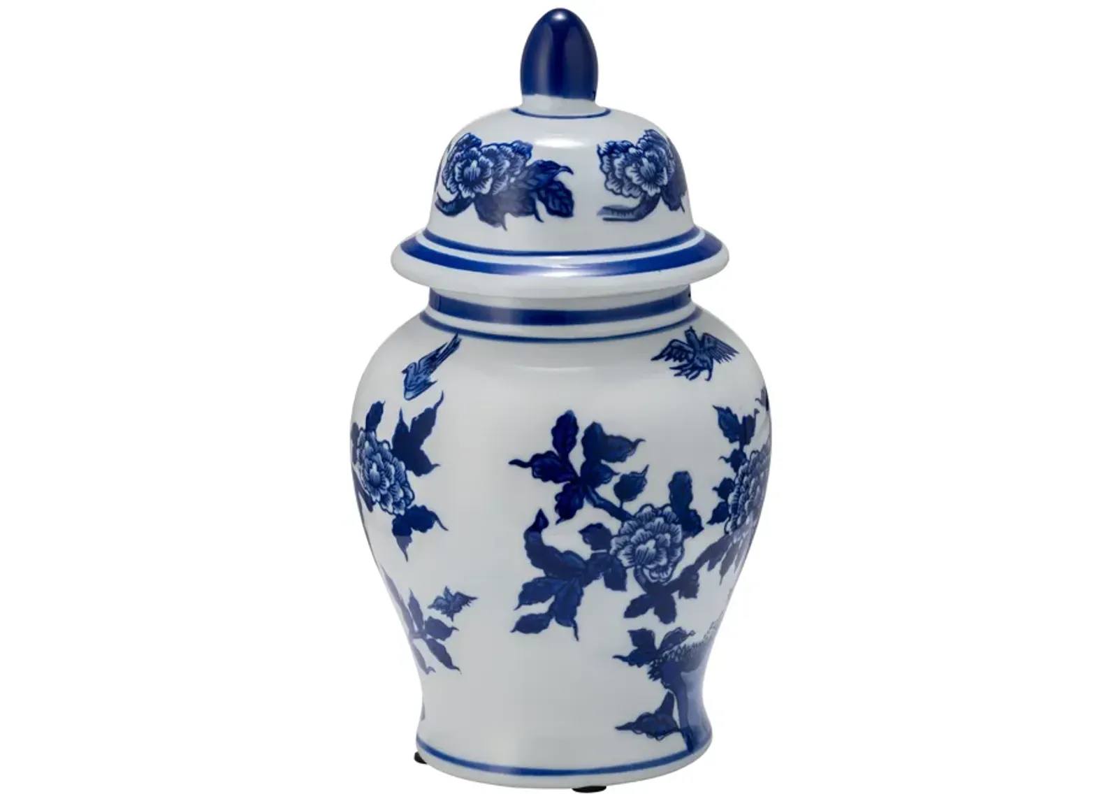 Cer, 10"h Temple Jar, Blue/white