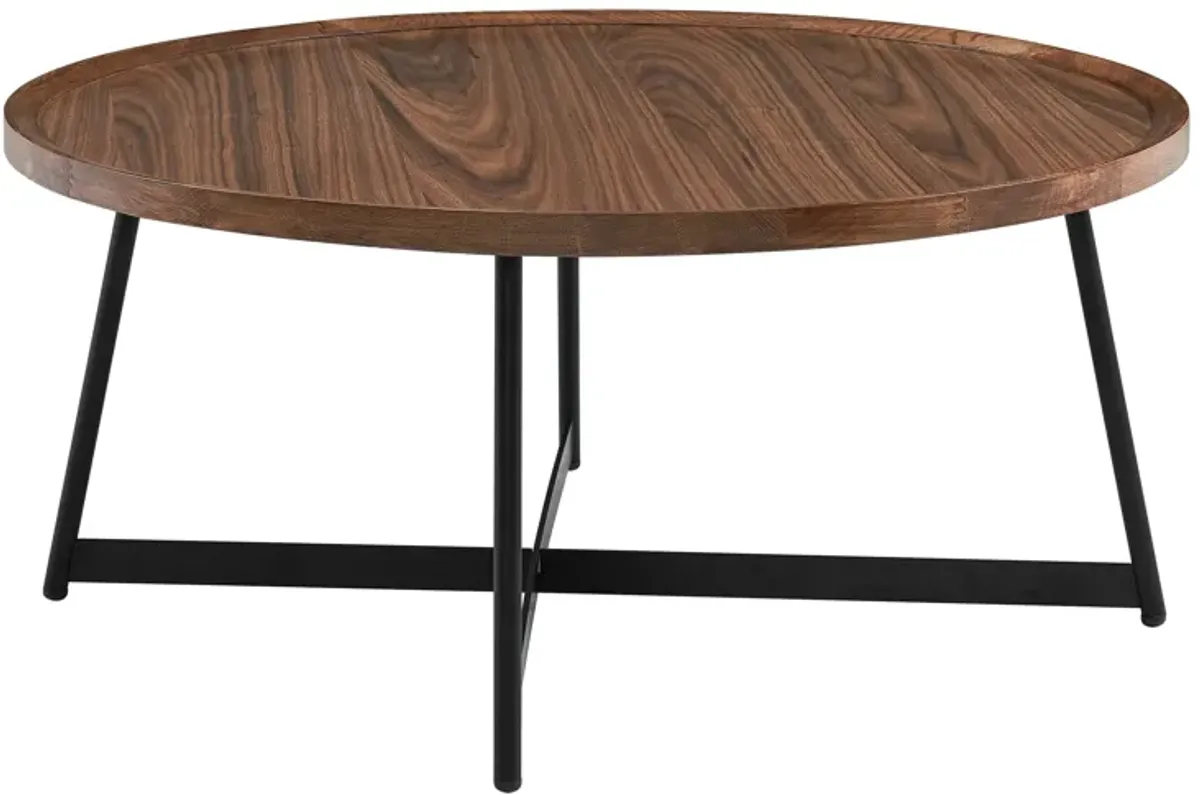 Niklaus 35" Round Coffee Table in American Walnut with Black Base