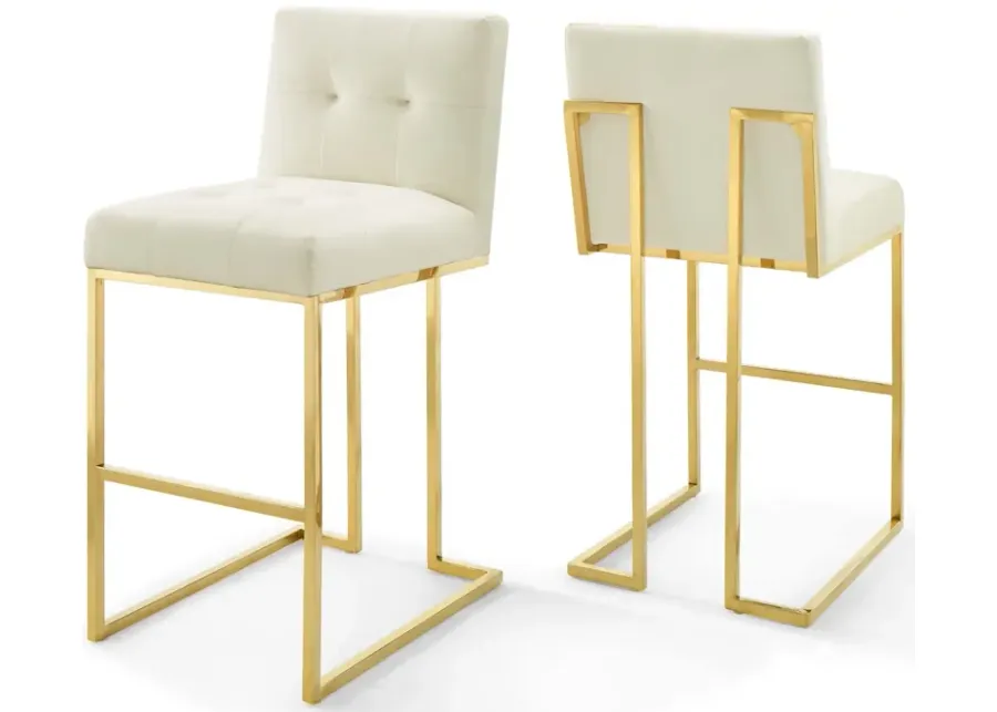 Privy Gold Stainless Steel Performance Velvet Bar Stool Set of 2