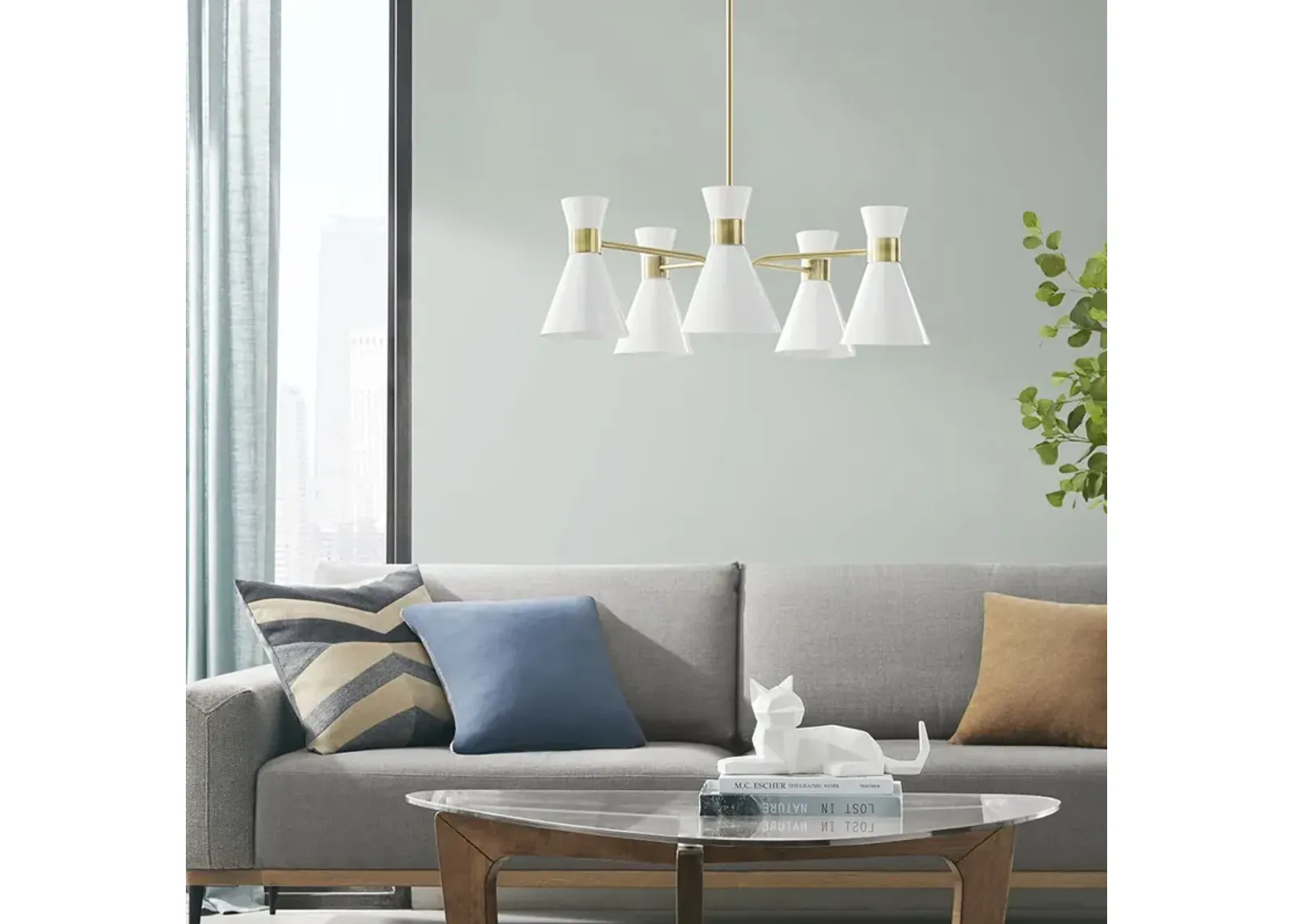 INK+IVY Ezra Antique Brass/White 5-Light Metal Chandelier