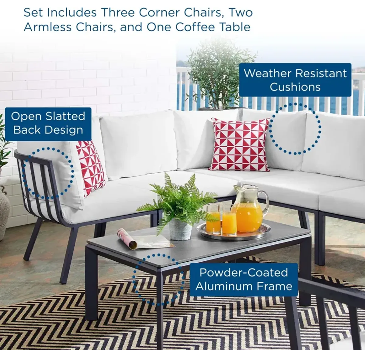 Riverside 6 Piece Outdoor Patio Aluminum Set