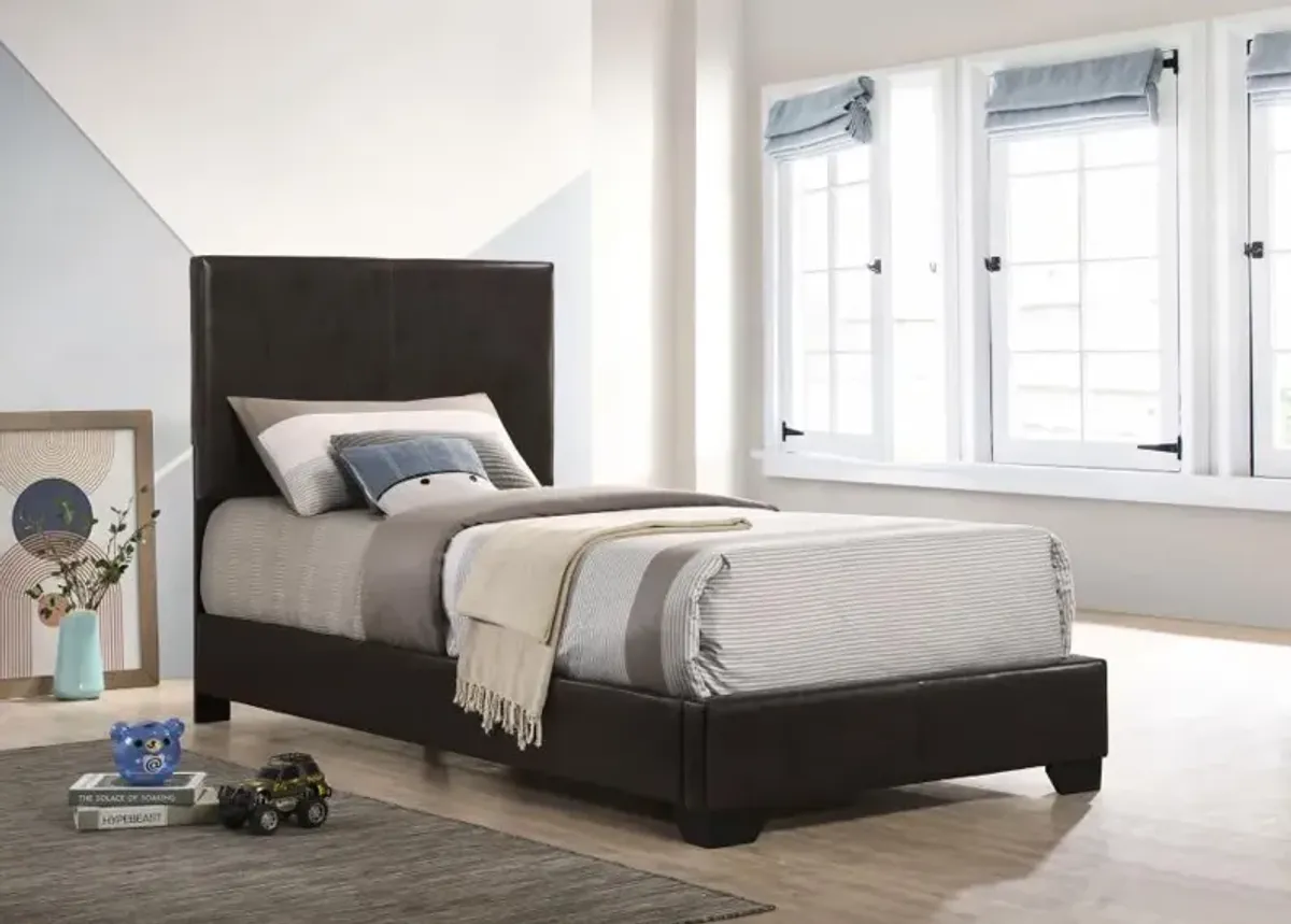 Conner Twin Upholstered Panel Bed Dark Brown