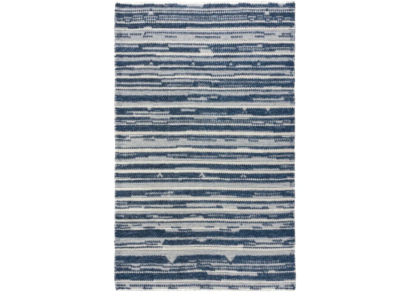 Capri Ivory/Blue Stripe Polyester/Wool Blend 7'6" x 9'6" Rectangle Rug