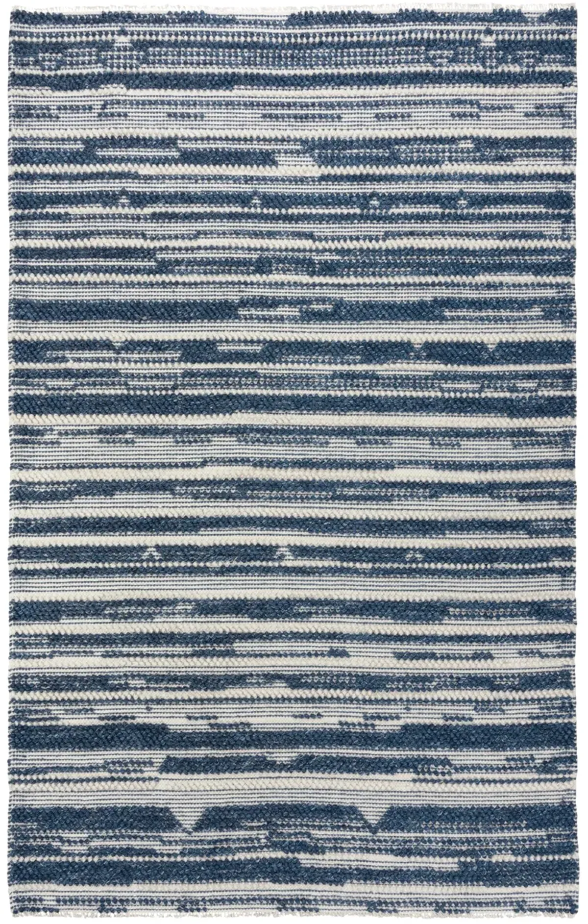 Capri Ivory/Blue Stripe Polyester/Wool Blend 7'6" x 9'6" Rectangle Rug