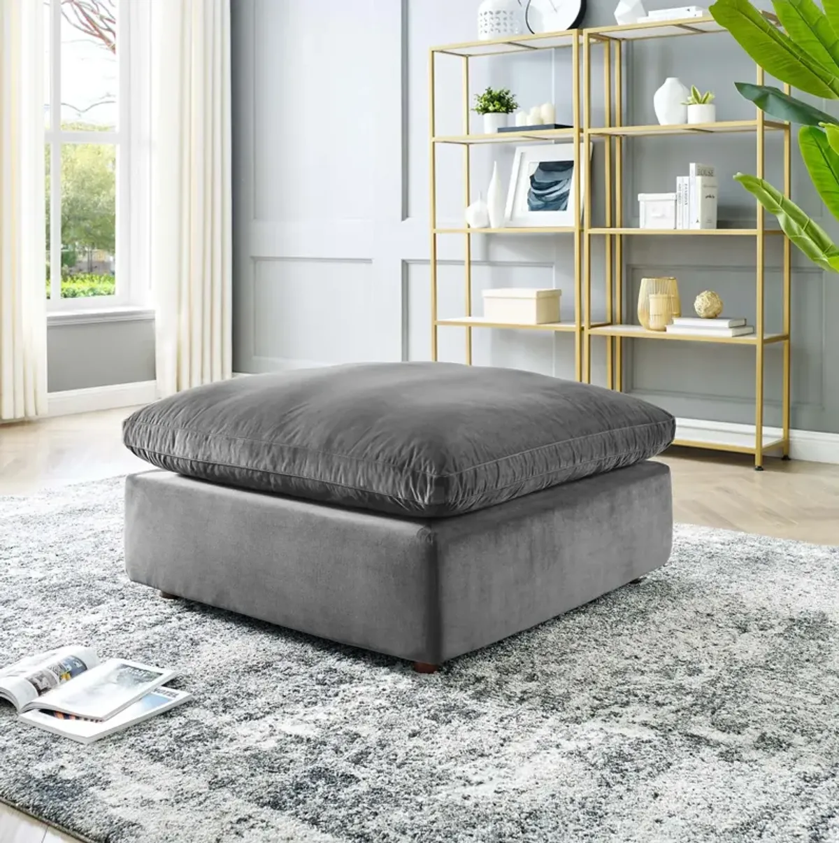 Commix Down Filled Overstuffed Performance Velvet Ottoman