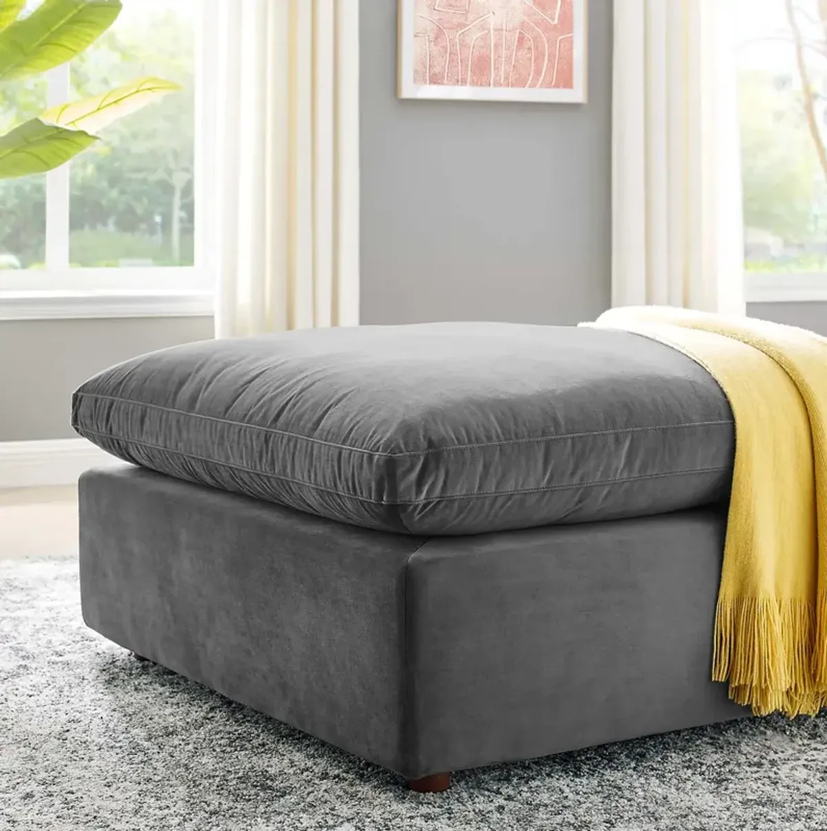 Commix Down Filled Overstuffed Performance Velvet Ottoman