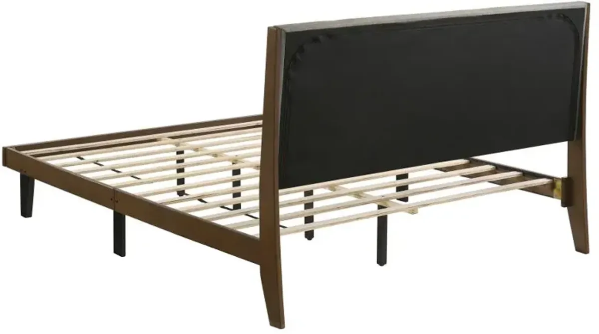 Mays Upholstered Eastern King Platform Bed Walnut Brown and Grey