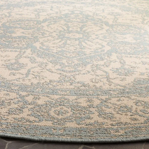 LINDEN 137 Collection LND137L-6R Cream / Aqua 6'-7" X 6'-7" Round