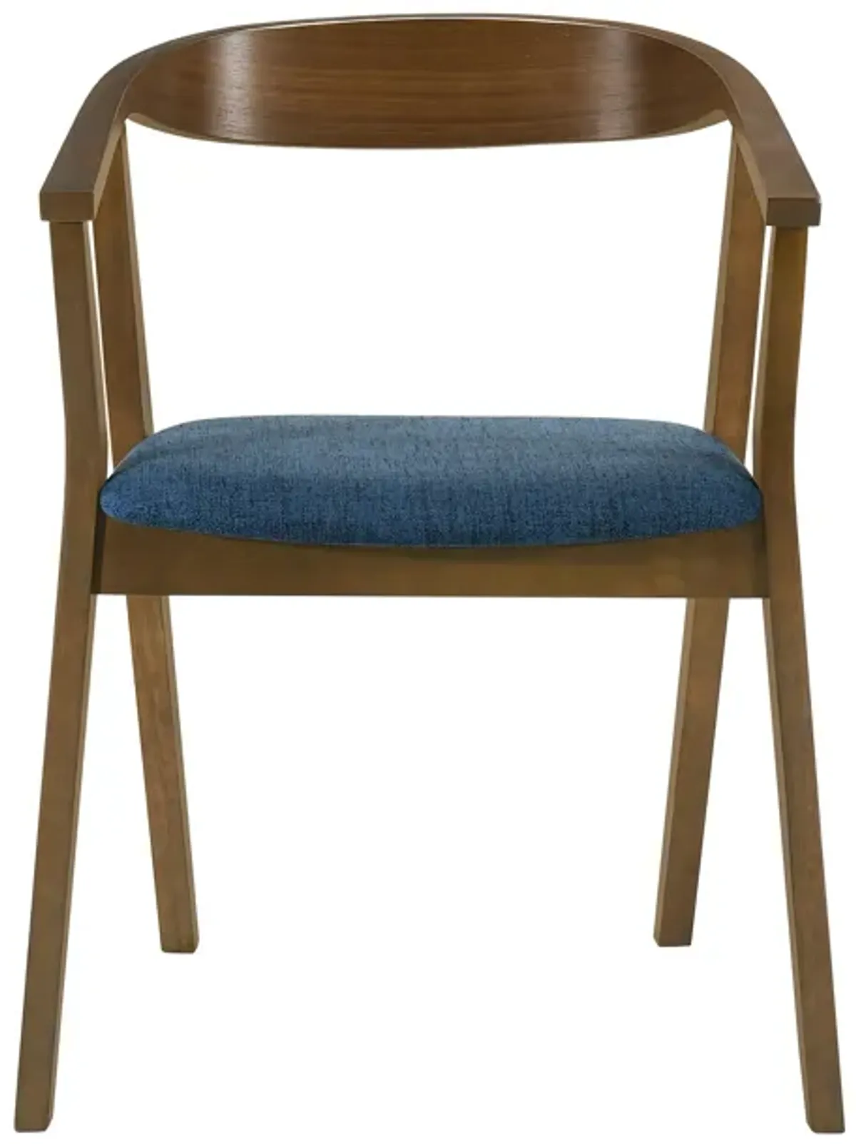 Santana Wood Dining Chair in Walnut Finish with Blue Fabric - Set of 2