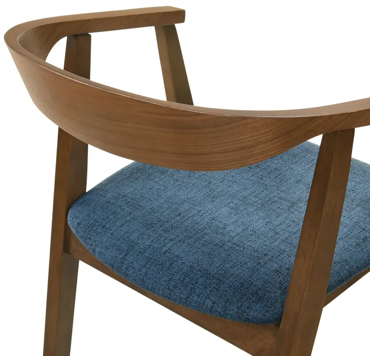 Santana Wood Dining Chair in Walnut Finish with Blue Fabric - Set of 2