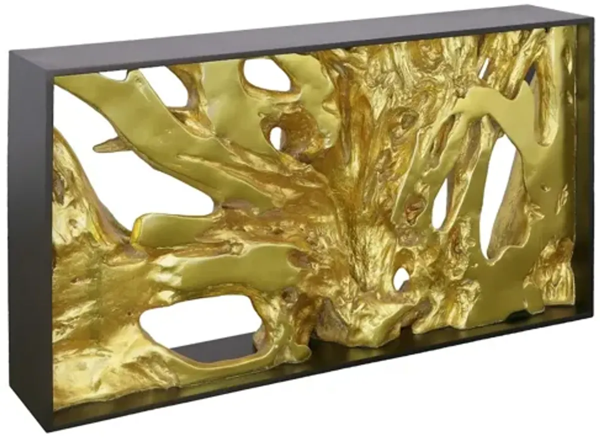 Cast Root Framed Console Table, Wood Frame, Resin, Gold Leaf