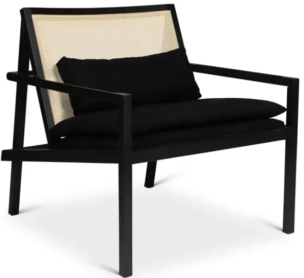 Modern Brazilian - Barra - Cane Lounge Chair - Black Upholstery - Black Frame - Natural Cane Webbing