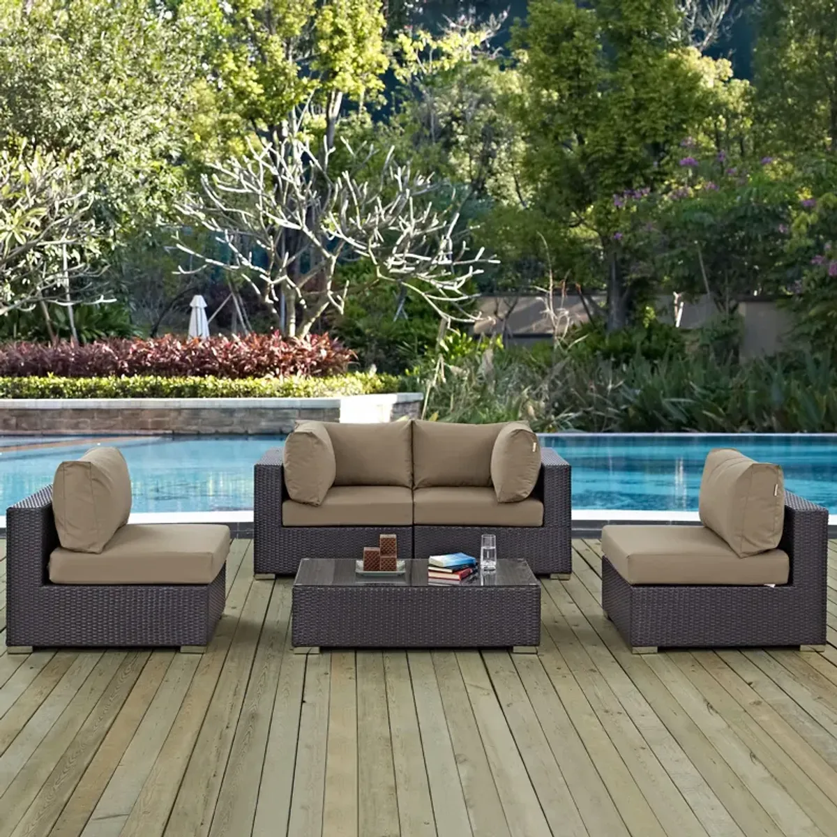 Convene 5 Piece Outdoor Patio Sectional Set