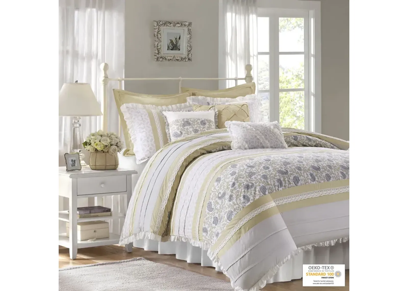 Madison Park Dawn Yellow 9 Piece Cotton Percale Comforter Set