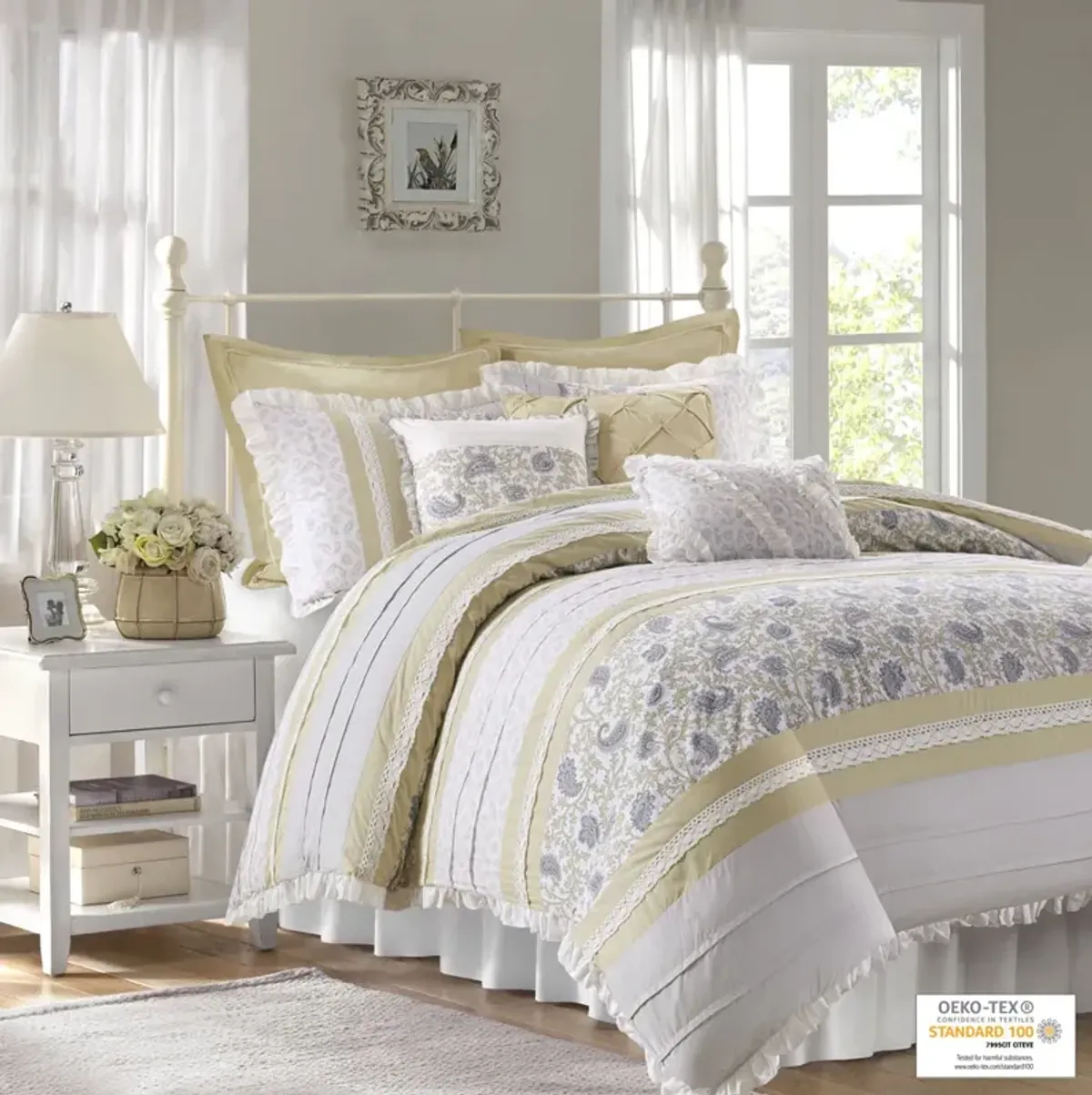 Madison Park Dawn Yellow 9 Piece Cotton Percale Comforter Set