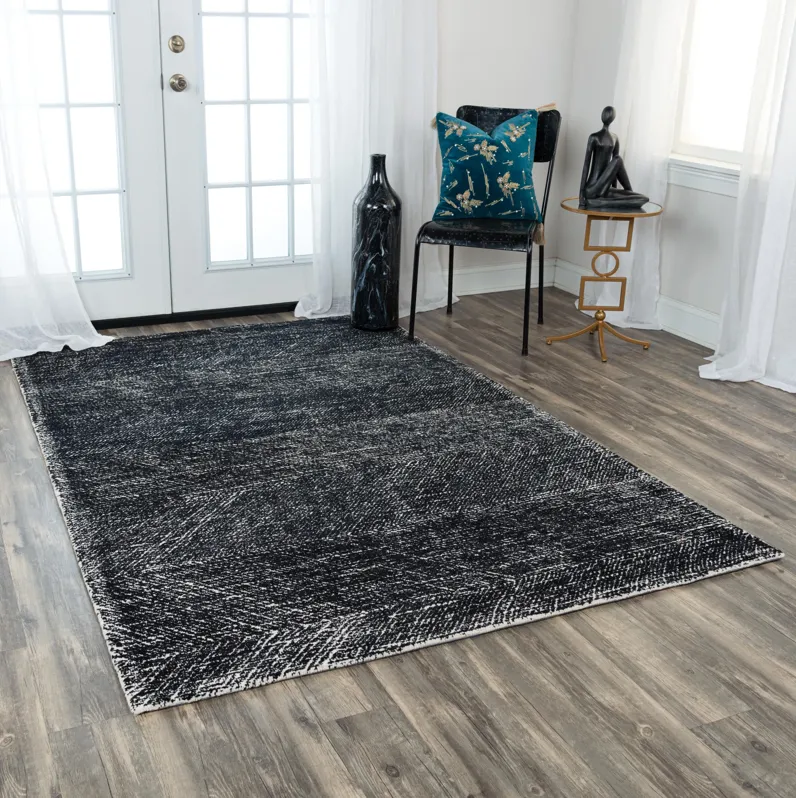 Etchings Black Geometric  Wool 7'6" x 9'6" Rectangle Rug