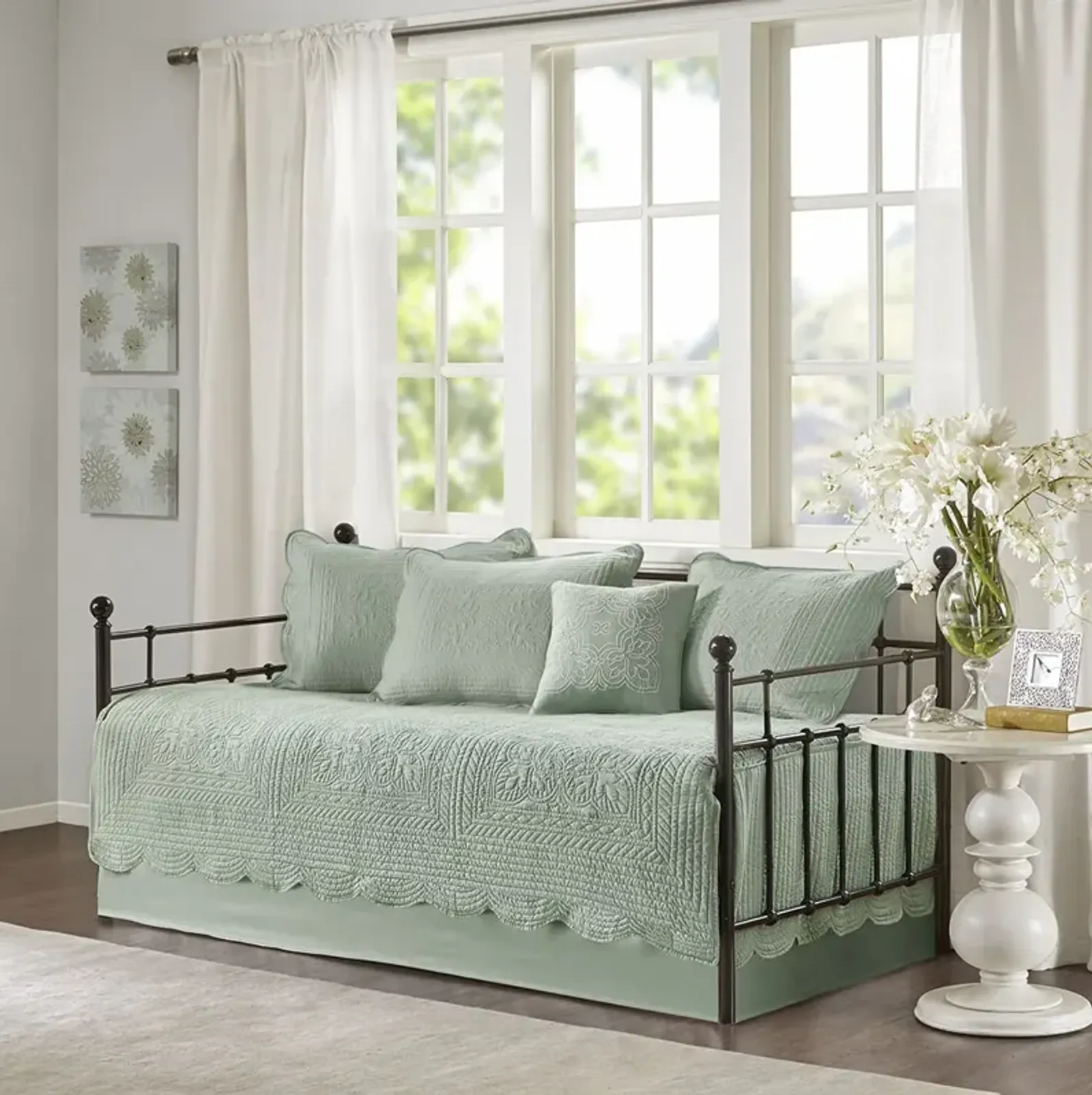 Madison Park Tuscany Seafoam 6 Piece Reversible Scalloped Edge Daybed Cover Set