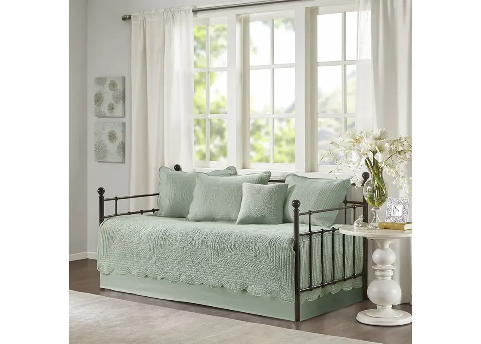 Madison Park Tuscany Seafoam 6 Piece Reversible Scalloped Edge Daybed Cover Set