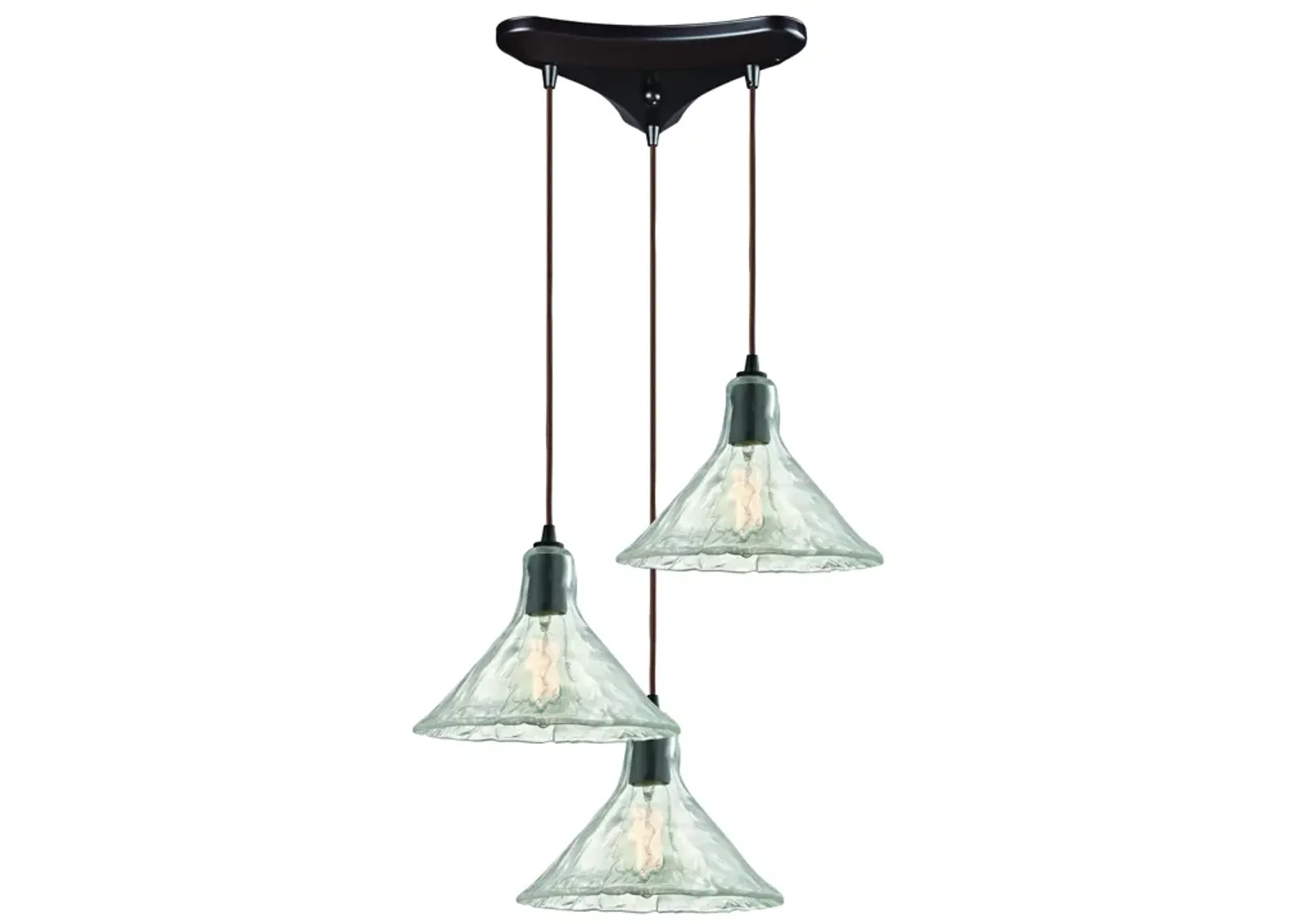 Hand Formed Glass 10" Wide 3-Light Mini Pendant - Oil Rubbed Bronze