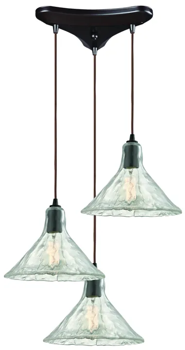 Hand Formed Glass 10" Wide 3-Light Mini Pendant - Oil Rubbed Bronze