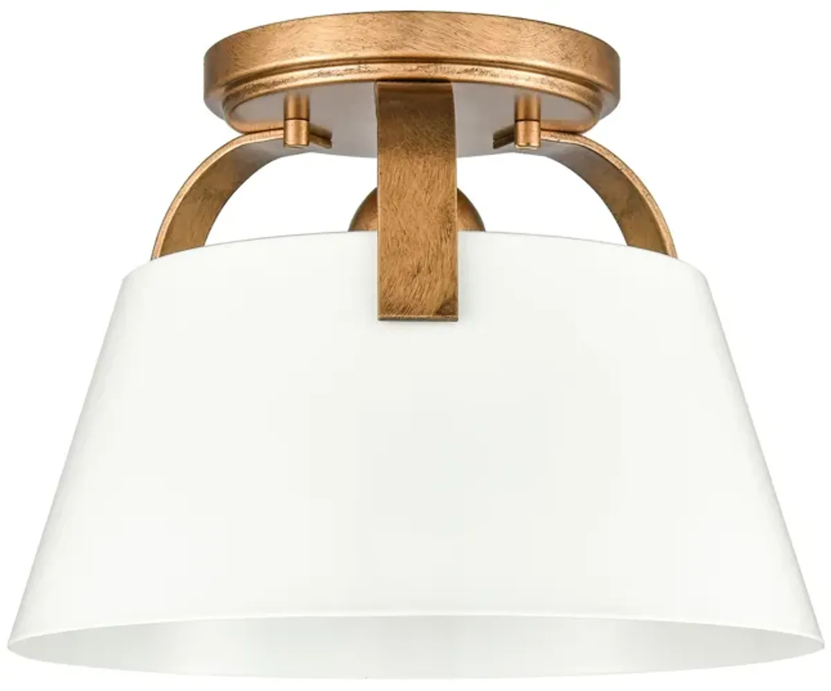 Jepson 9.5'' Wide 1-Light Semi Flush Mount - Matte White with Antique Gold