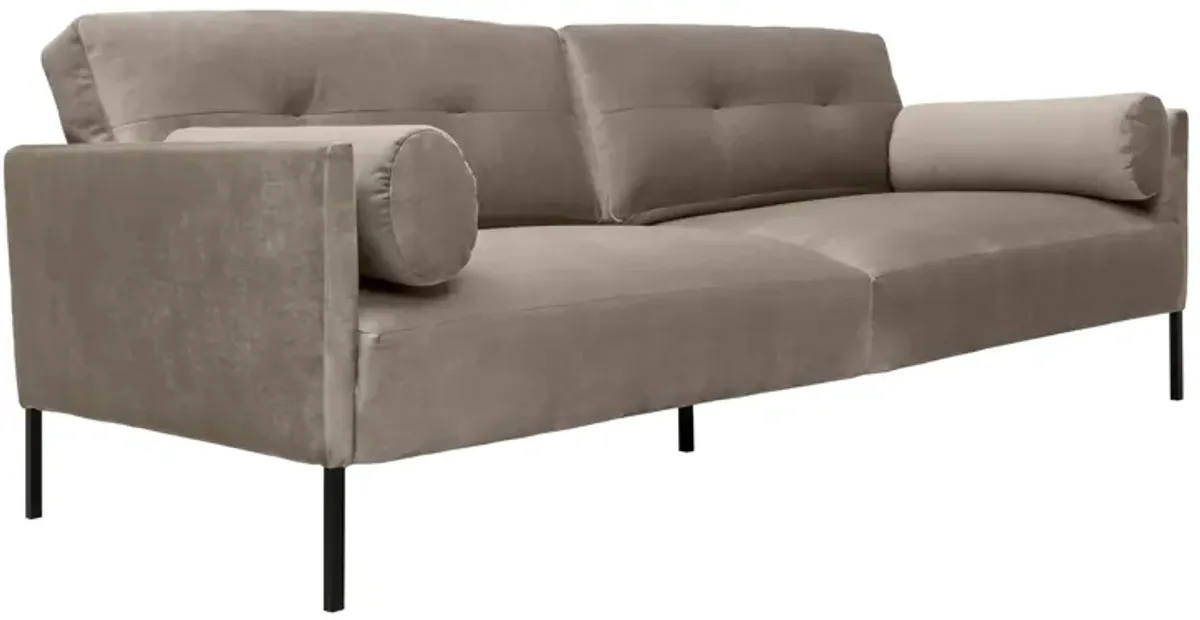 Michalina 84" Fossil Gray Velvet Sofa with Black Metal Legs