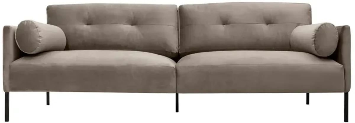 Michalina 84" Fossil Gray Velvet Sofa with Black Metal Legs