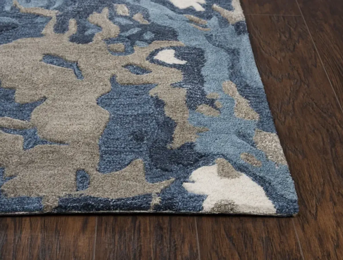 Mod Beige/Gray Abstract Wool/Tencel 2'6" x 8' Runner Rug