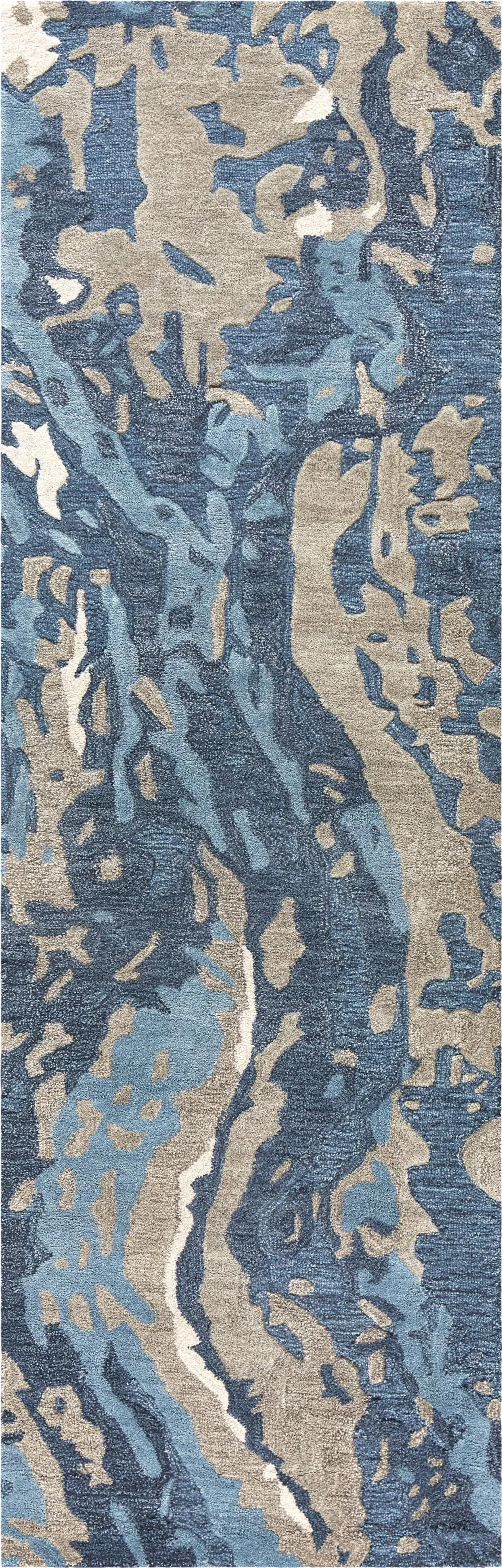 Mod Beige/Gray Abstract Wool/Tencel 2'6" x 8' Runner Rug