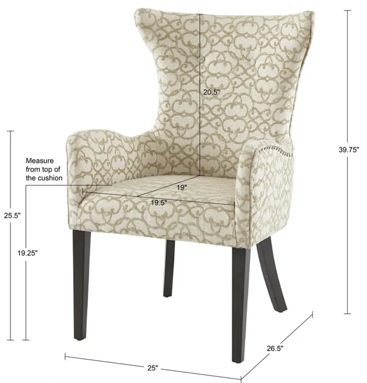 Madison Park Angelica Tan Arm Dining Chair (set of 2)