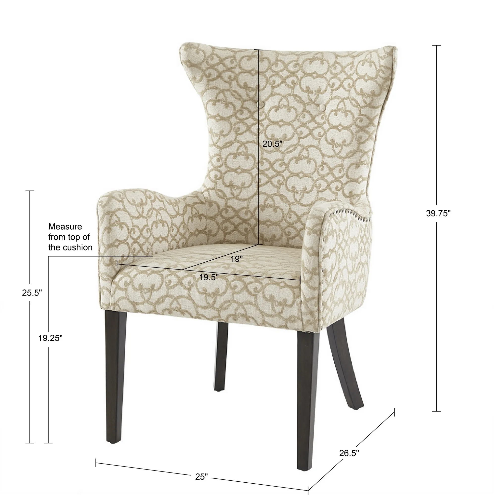 Madison Park Angelica Tan Arm Dining Chair (set of 2)