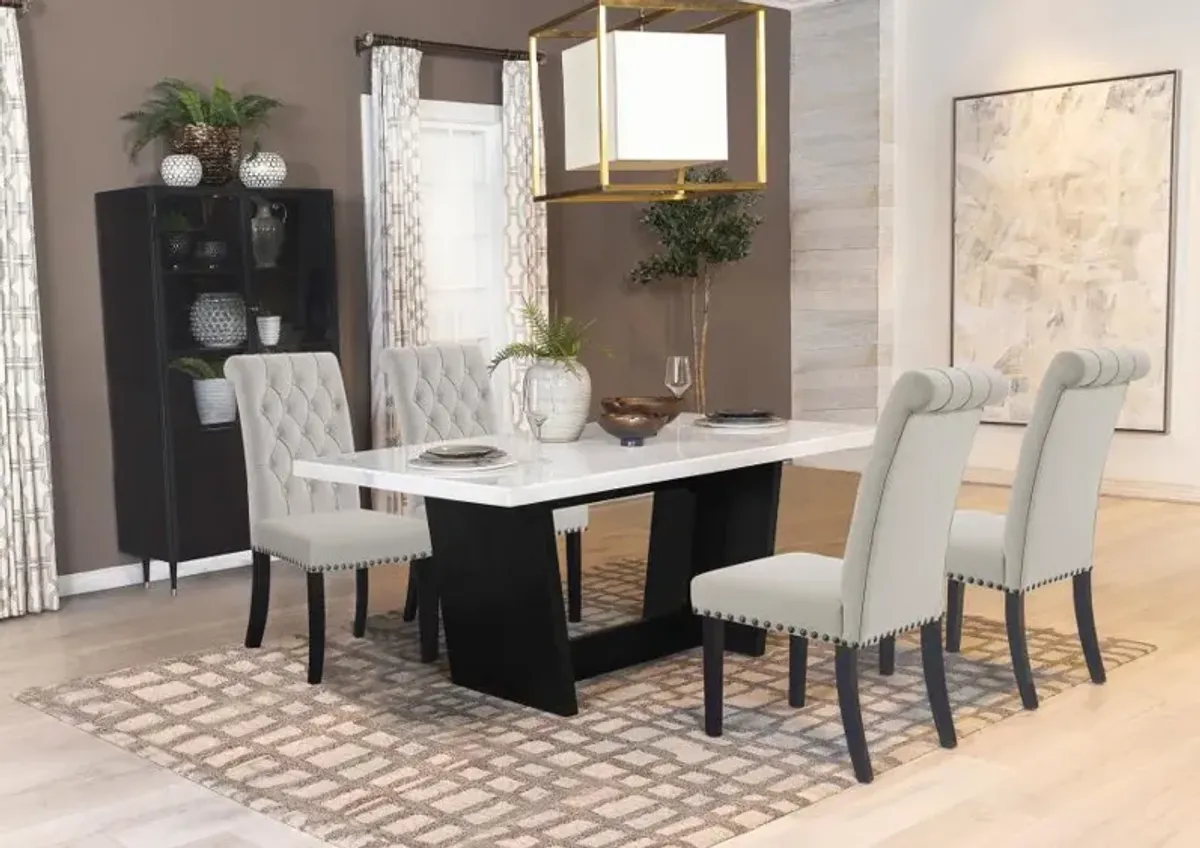 Sherry 5-piece Rectangular Marble Top Dining Set Sand and White