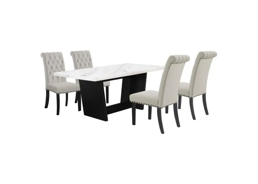 Sherry 5-piece Rectangular Marble Top Dining Set Sand and White