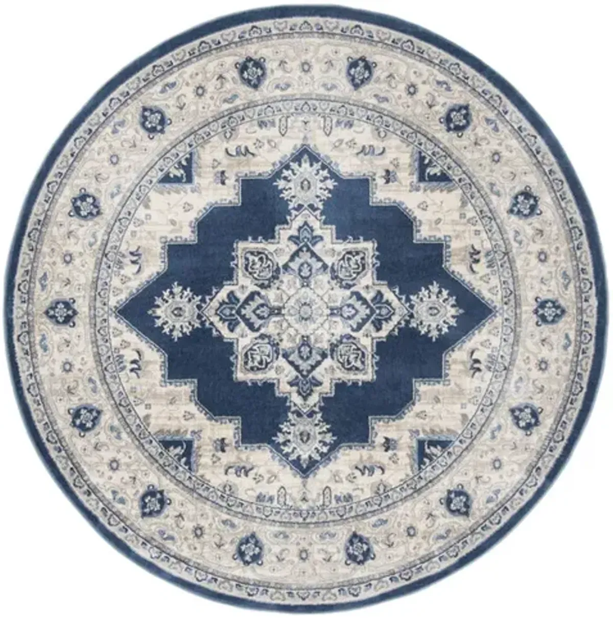 Brentwood 865 Navy / Creme 3' X 3' Round Round Powerloomed Rug