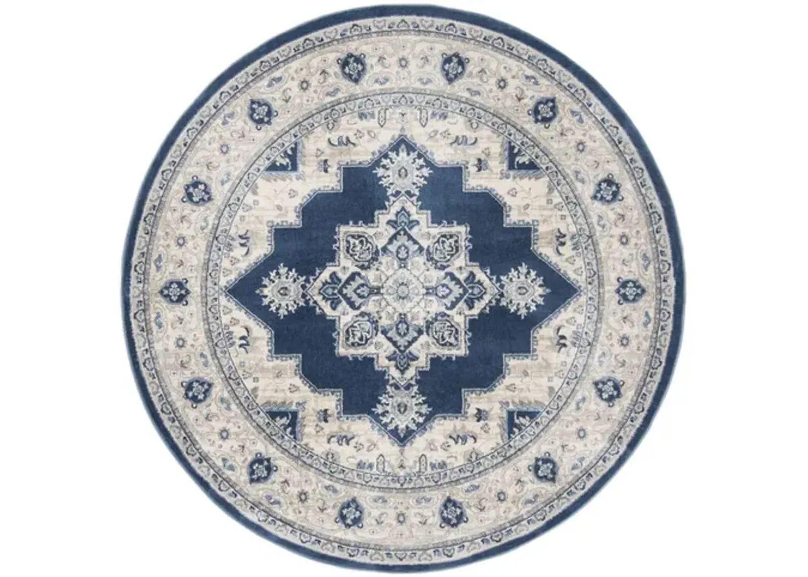 Brentwood 865 Navy / Creme 3' X 3' Round Round Powerloomed Rug