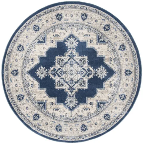 Brentwood 865 Navy / Creme 3' X 3' Round Round Powerloomed Rug