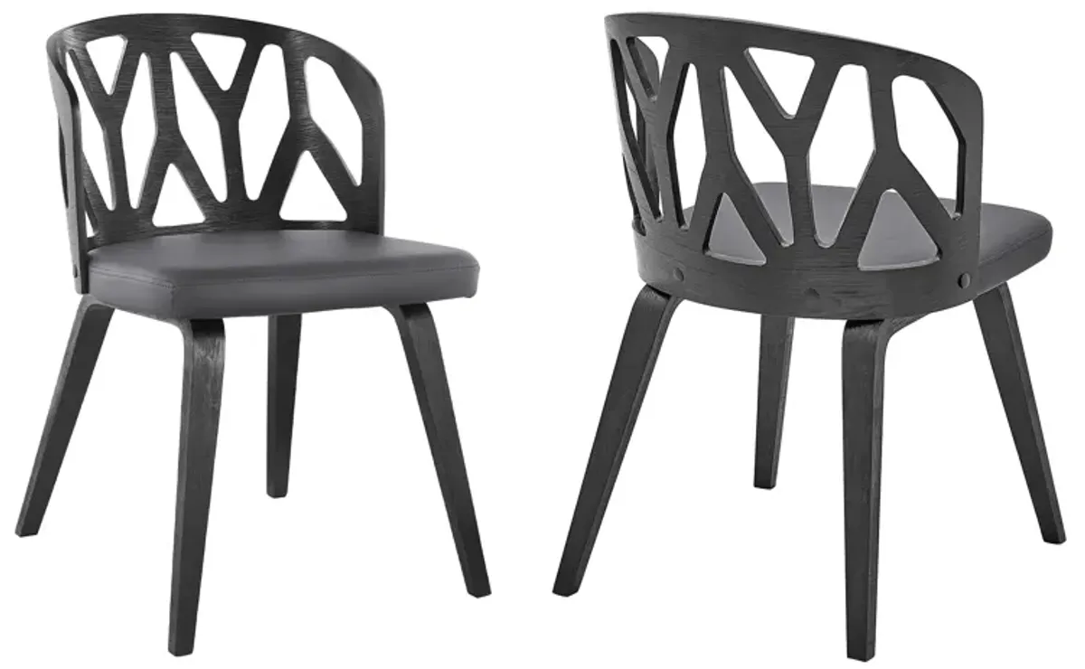 Nia Gray Faux Leather and Black Wood Dining Chairs - Set of 2