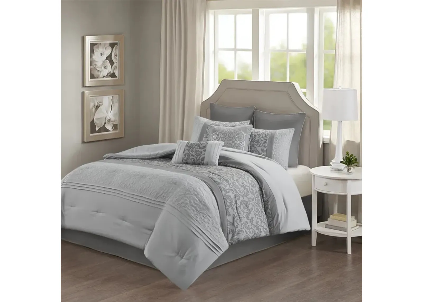 510 Design Ramsey Grey Embroidered 8 Piece Comforter Set