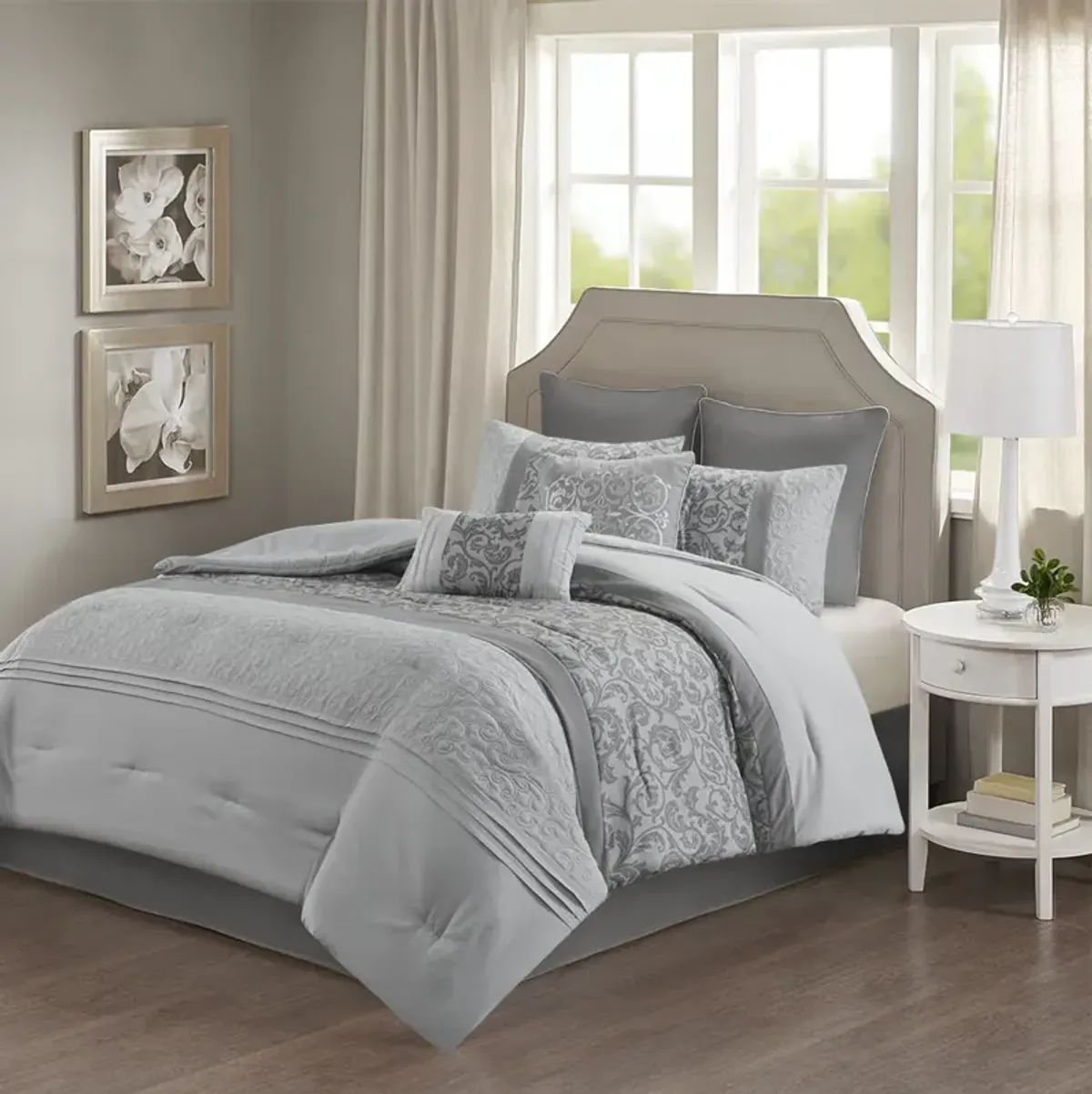 510 Design Ramsey Grey Embroidered 8 Piece Comforter Set