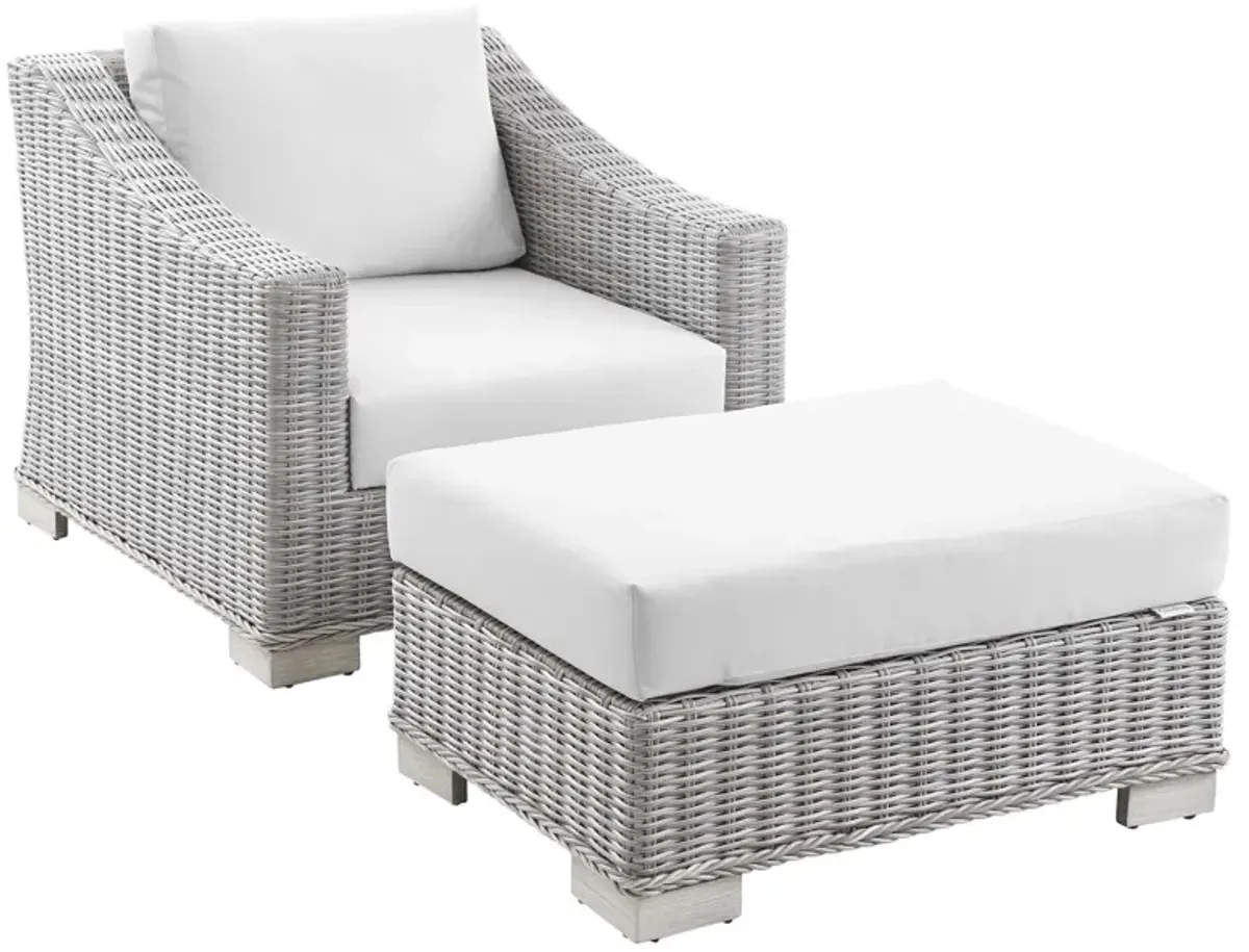 Conway Outdoor Patio Wicker Rattan 2-Piece Armchair and Ottoman Set