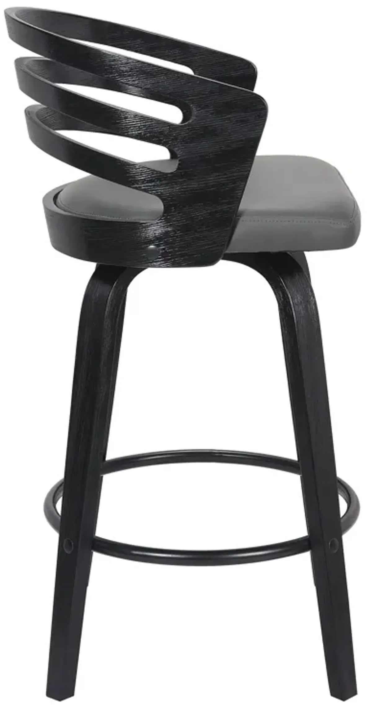 Jayden 26" Counter Height Swivel Grey Faux Leather and Black Wood Bar Stool