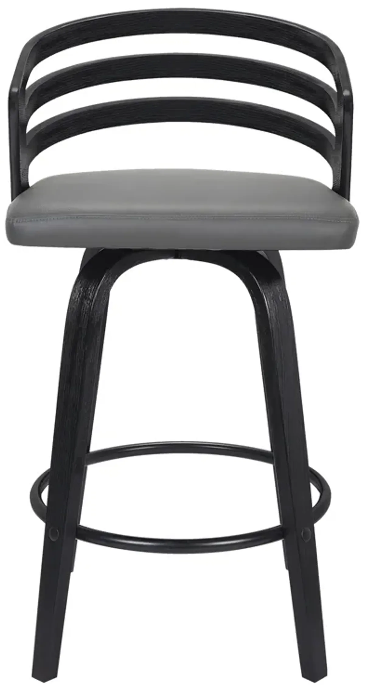 Jayden 26" Counter Height Swivel Grey Faux Leather and Black Wood Bar Stool