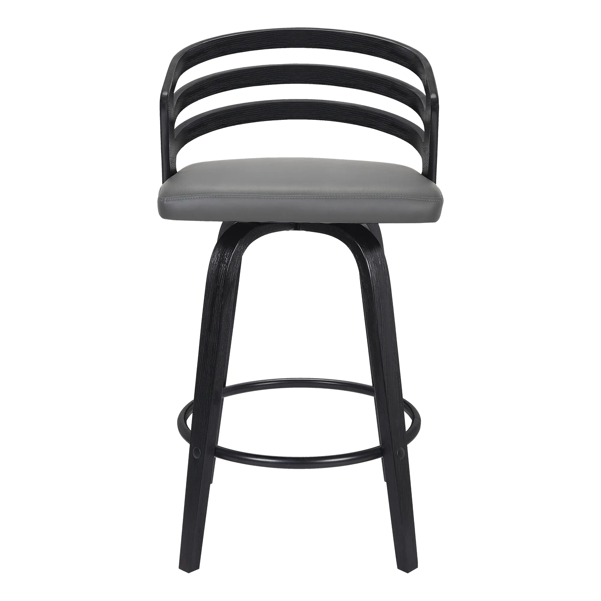 Jayden 26" Counter Height Swivel Grey Faux Leather and Black Wood Bar Stool